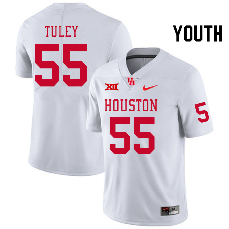 Youth #55 Cavan Tuley Houston Cougars Big 12 XII College Football Jerseys Stitched-White - Click Image to Close